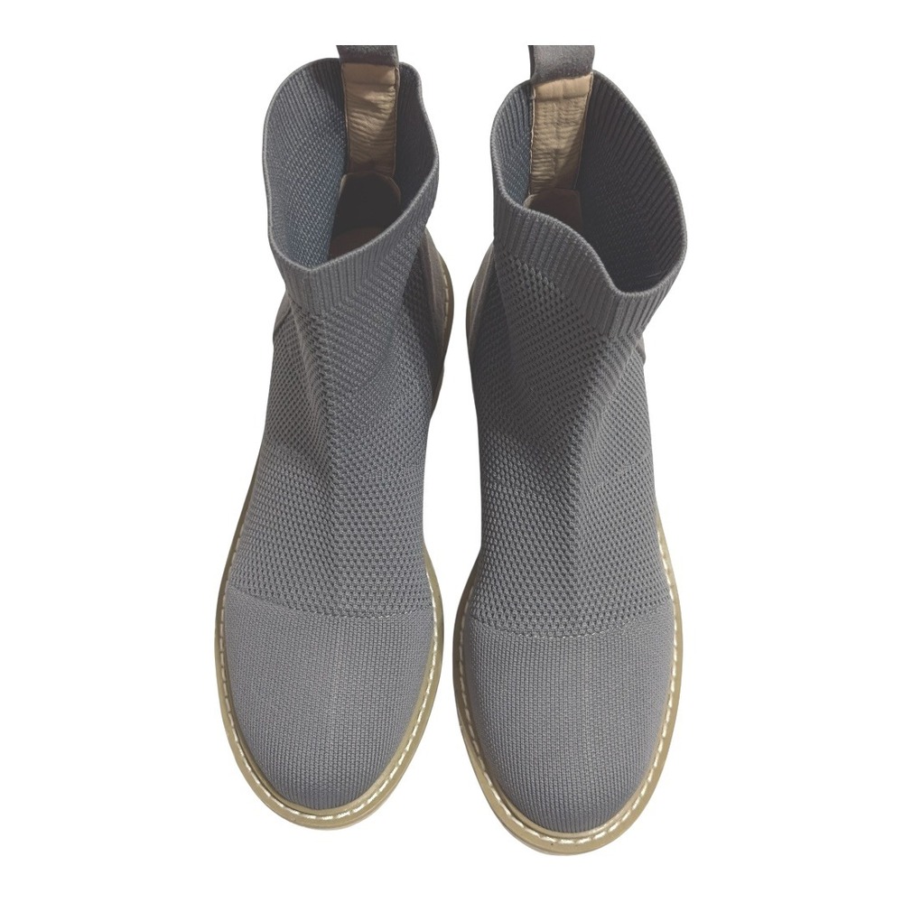 Nicole Miller NY Knit‎ Sock Ankle Booties Lug Sole Block Heel Gray Suede 8